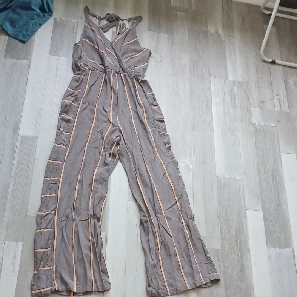Xhilaration Gray and Orange Striped Jumpsuit